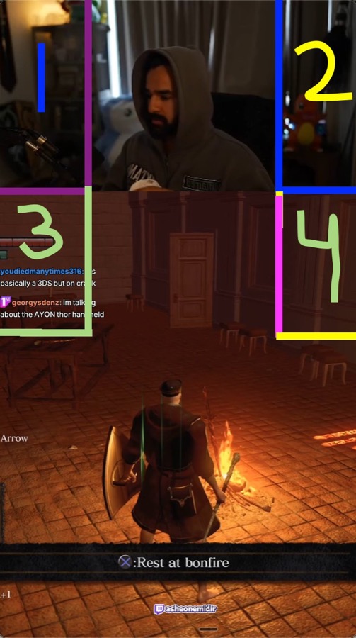 A vertical clip showing the four positions chat replay can be placed